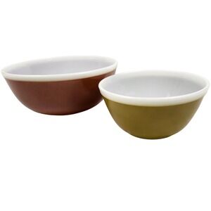 PYREX Americana Fall Colors Nesting Mixing Bowl (2) Brown Avocado 402 404 VTG
